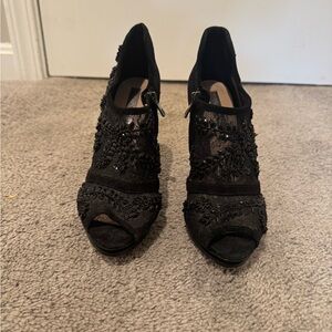 BCBGMaxAzria Black Strappy Lace Heels